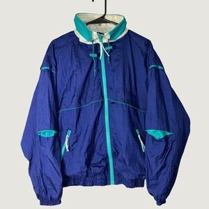 Vintage Pro Spirit Windbreaker Jacket Mens L Blue Teal Nylon 90s Full Zip